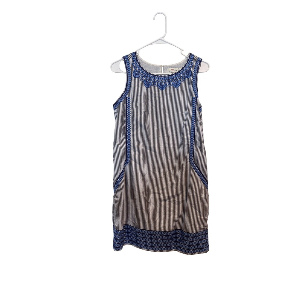 Vineyard Vines Dress Womens 4 Blue White Striped Embroidered Sleeveless Shift